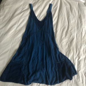 Blue patchwork boho hippie dress embroidered